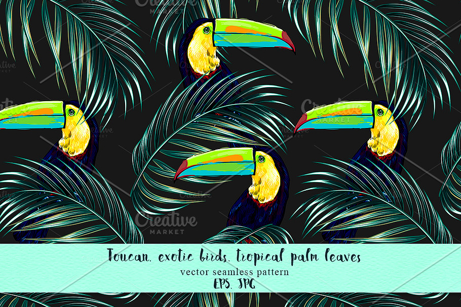 Toucan,palm leaves pattern in Patterns - product preview 8