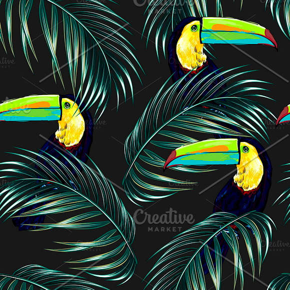 Toucan,palm leaves pattern in Patterns - product preview 1