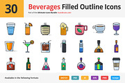 30 Beverages Filled Outline Icons