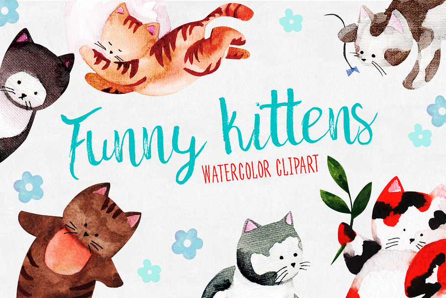 Watercolor funny kittens