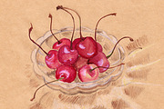 Watercolor cherry in crystal ware