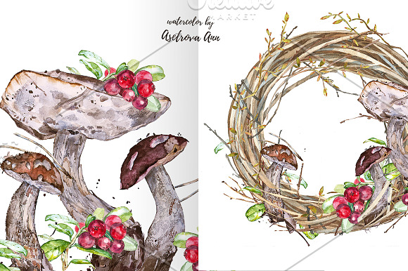 Watercolor  mushrooms in Illustrations - product preview 4