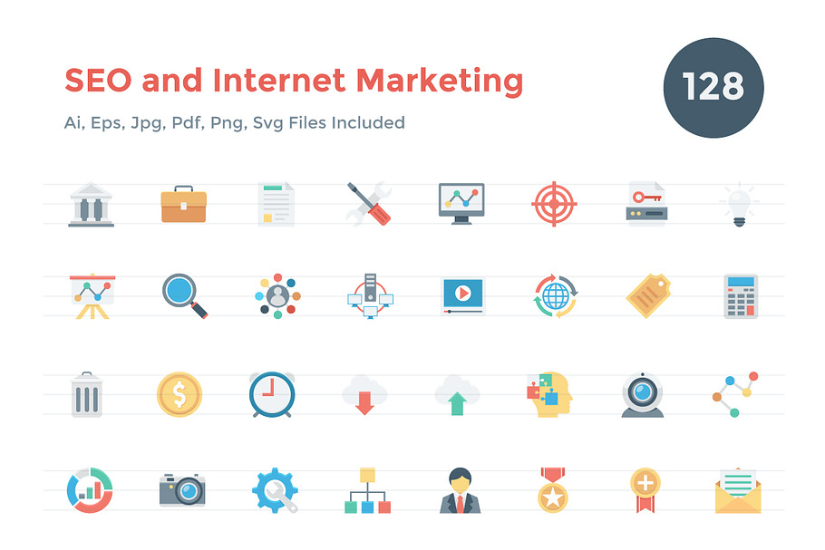 128 Seo and Internet Marketing Icons