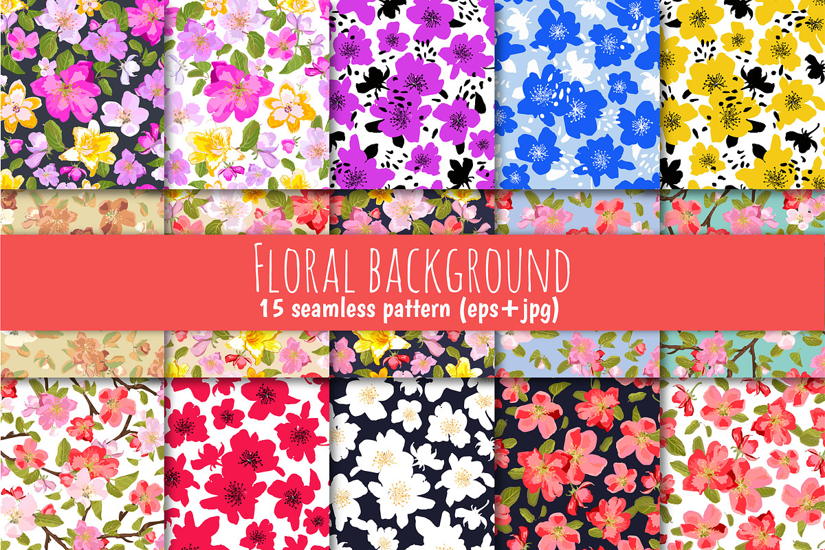 Floral background (15 patterns) in Patterns - product preview 8