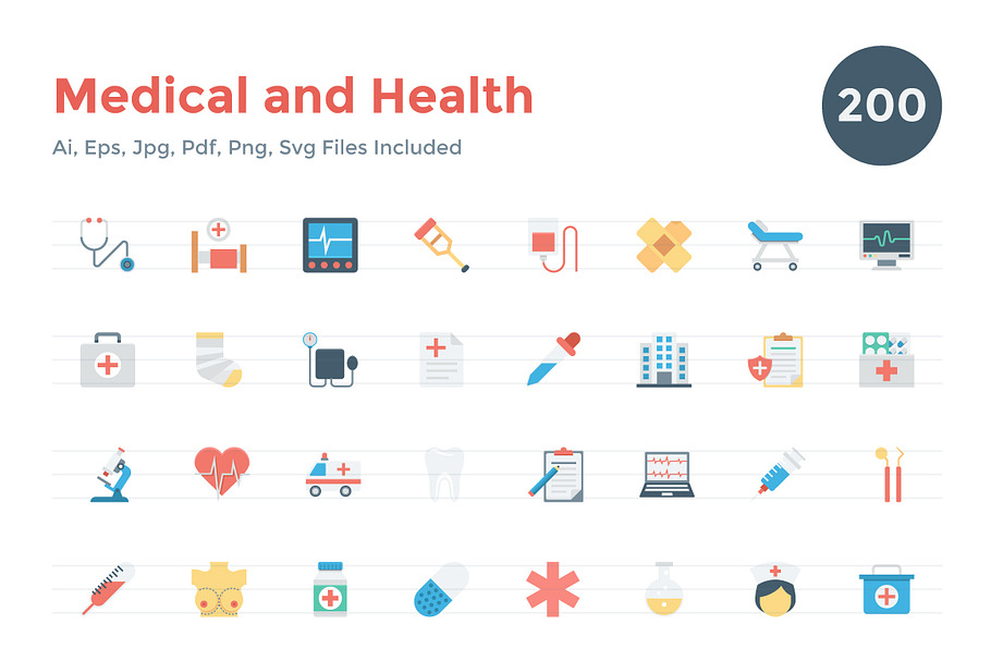 200 Flat Medical and Health Icons in Medical Icons - product preview 8