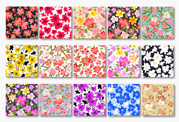 Floral background (15 patterns) in Patterns - product preview 1
