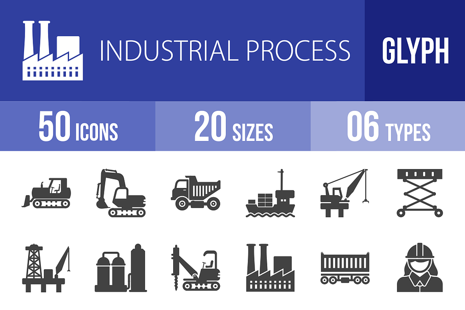 50 Industrial Process Glyph Icons