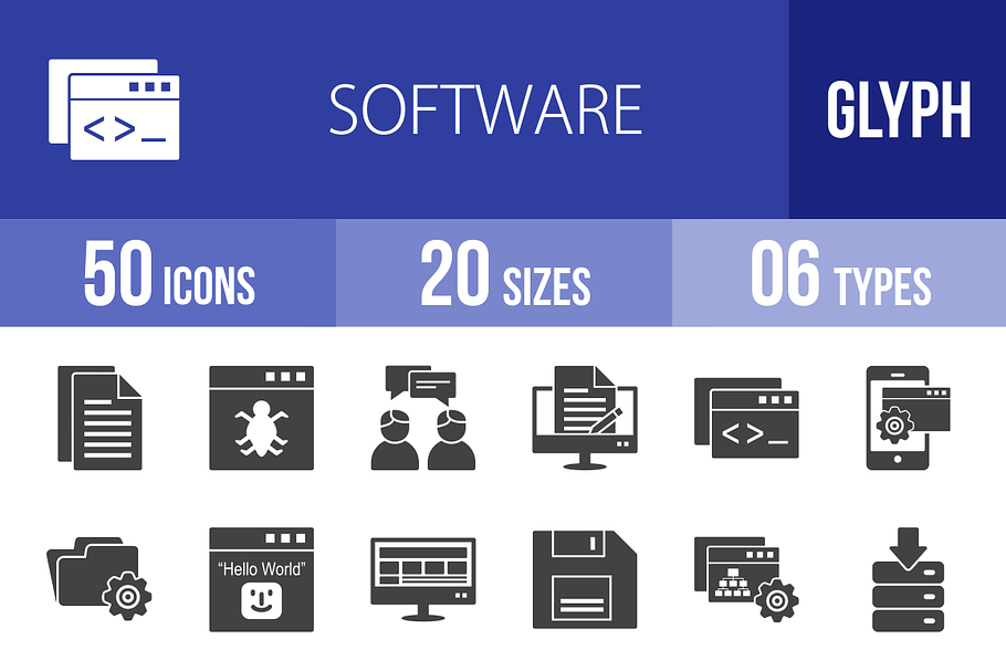 50 Software Development Glyph Icons