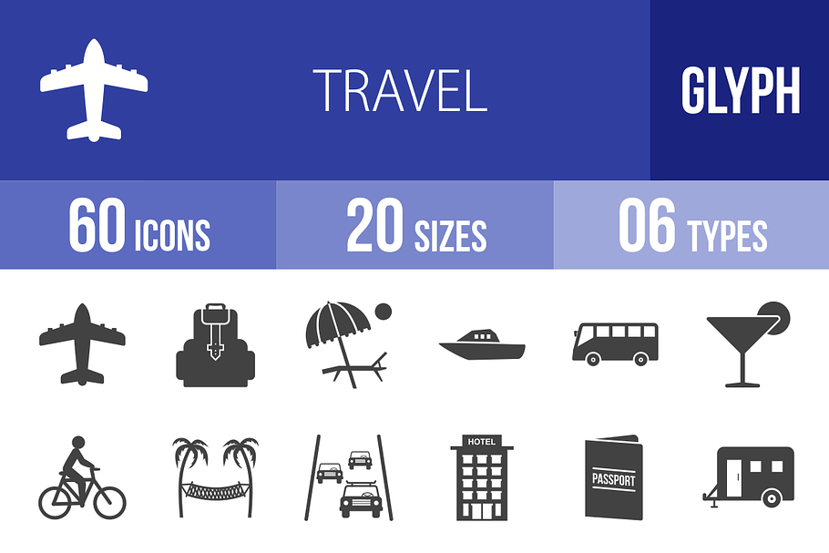 60 Travel Glyph Icons