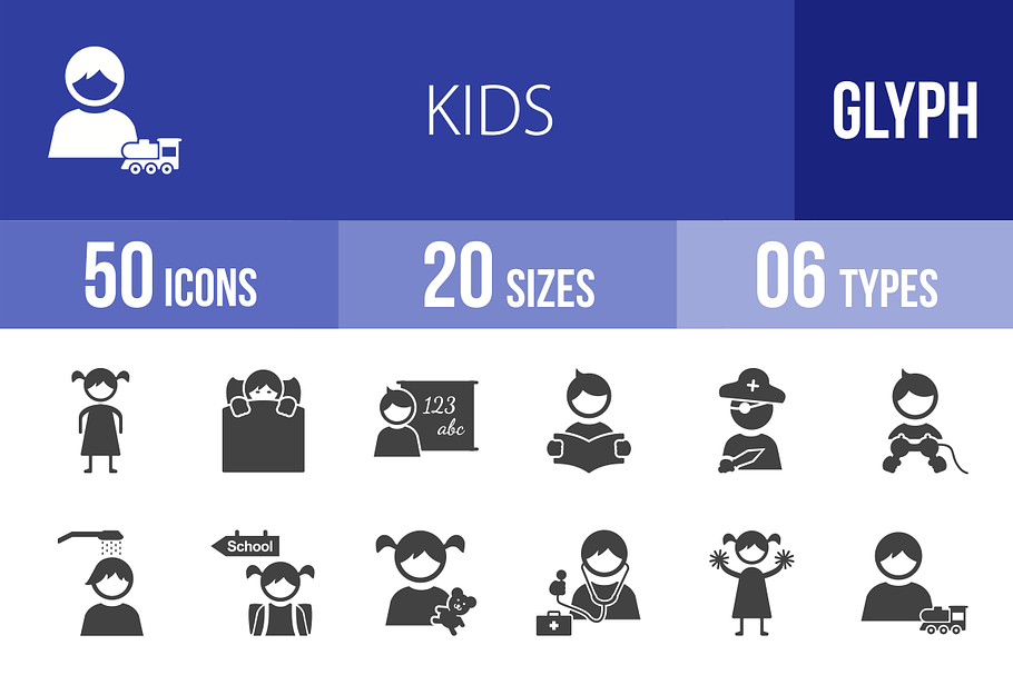 50 Kids Glyph Icons in Graphics - product preview 8