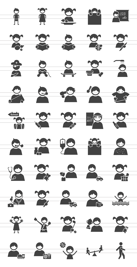 50 Kids Glyph Icons in Graphics - product preview 1