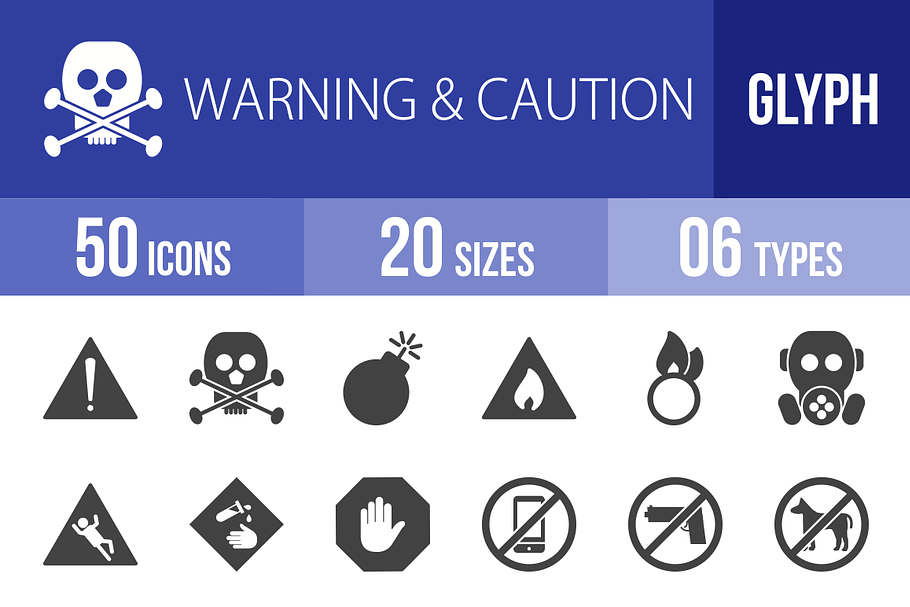 50 Warning & Caution Glyph Icons in Icons - product preview 8