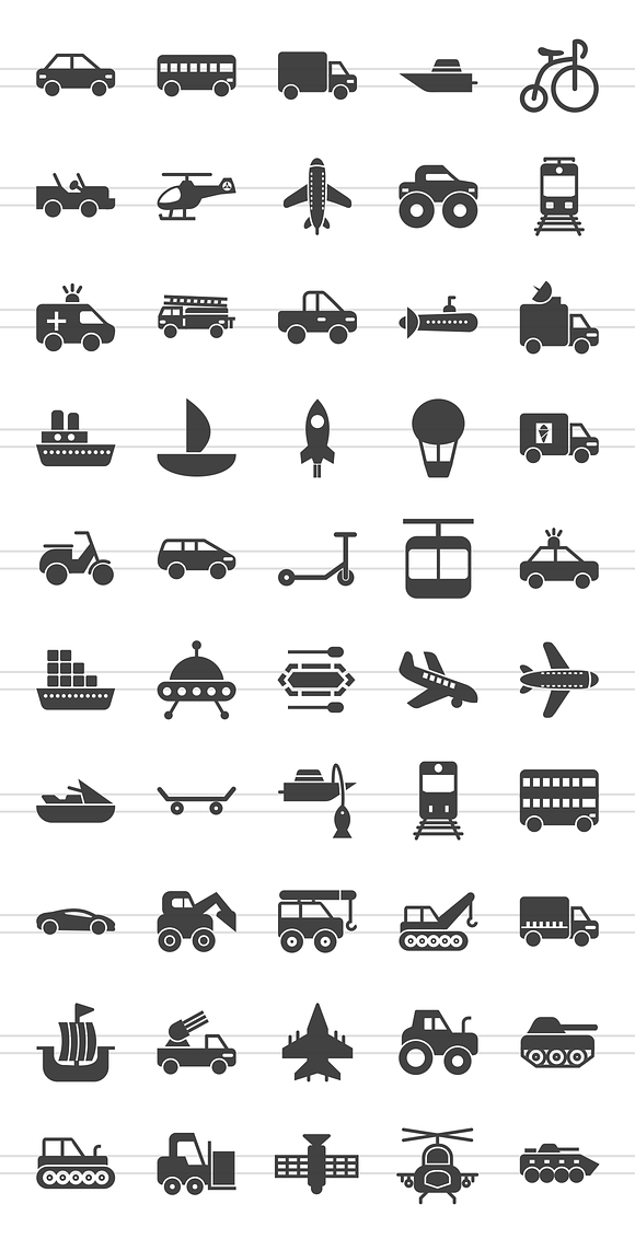 50 Vehicles Glyph Icons in Graphics - product preview 1