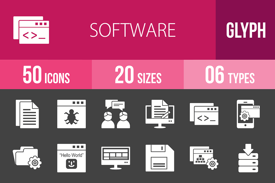 50 Software Glyph Inverted Icons