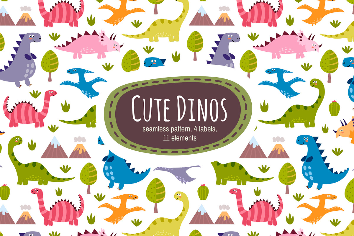 Cute Dinos: pattern & labels in Patterns - product preview 8