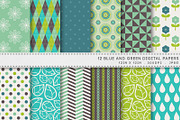 12 Blue Green Digital Papers