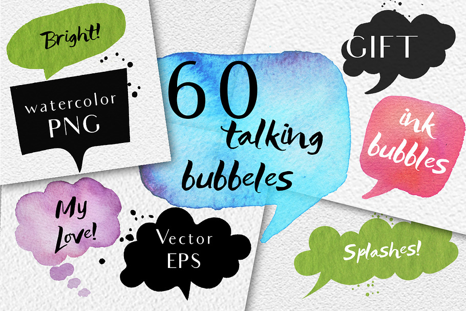 60 speech bubbles!watercolor+EPS in Objects - product preview 8