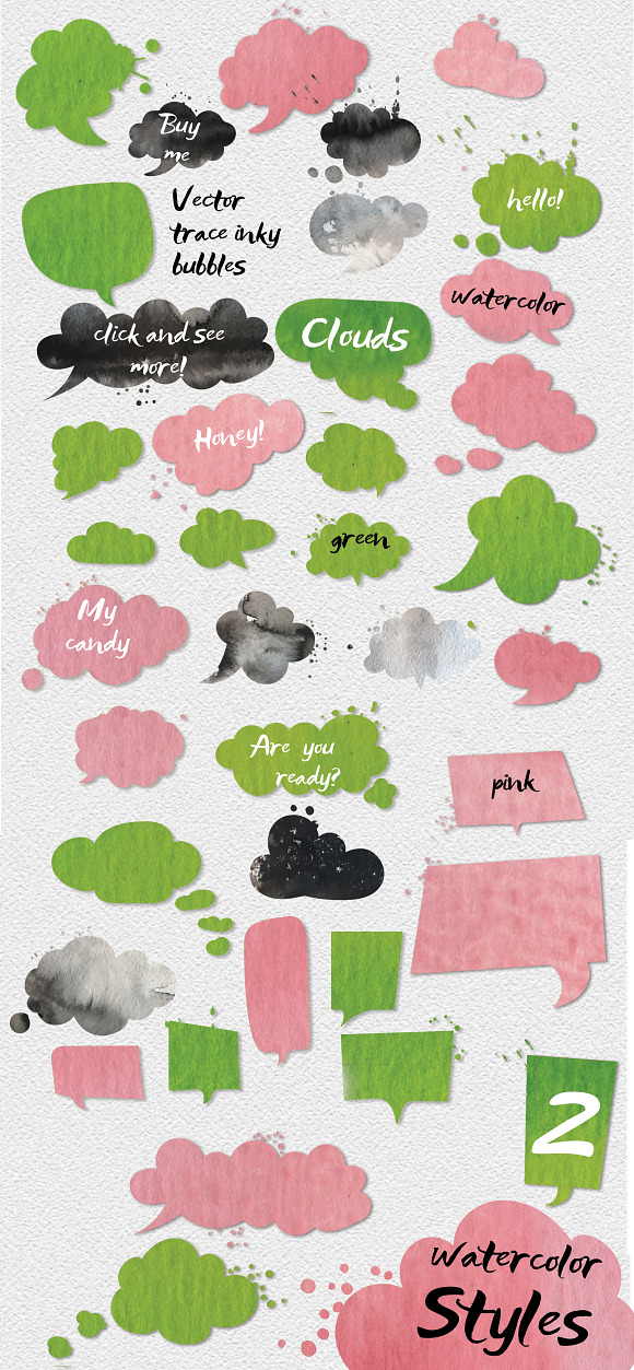 60 speech bubbles!watercolor+EPS in Objects - product preview 1