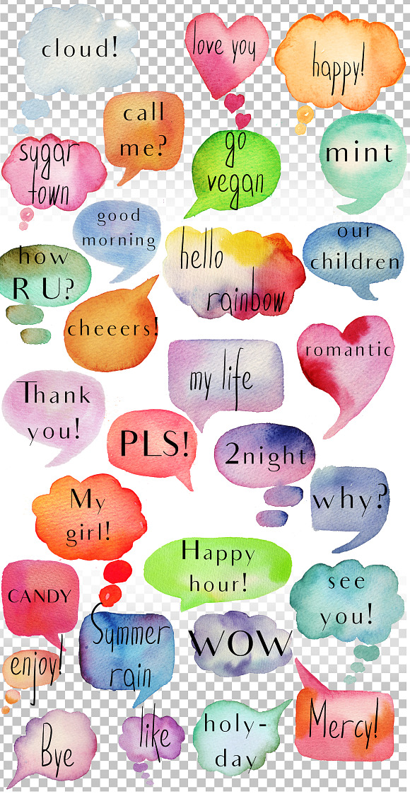 60 speech bubbles!watercolor+EPS in Objects - product preview 2