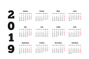 2019 year simple calendar on french