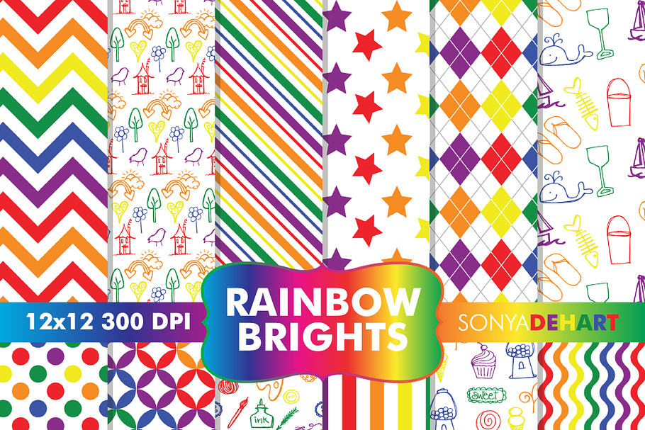 Rainbow Brights Digital Papers