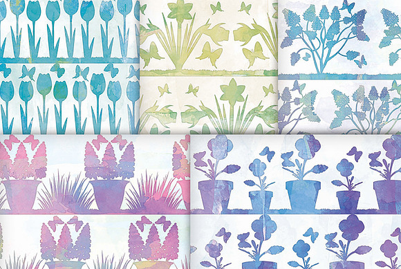 Watercolor Butterfly Garden Patterns in Illustrations - product preview 1