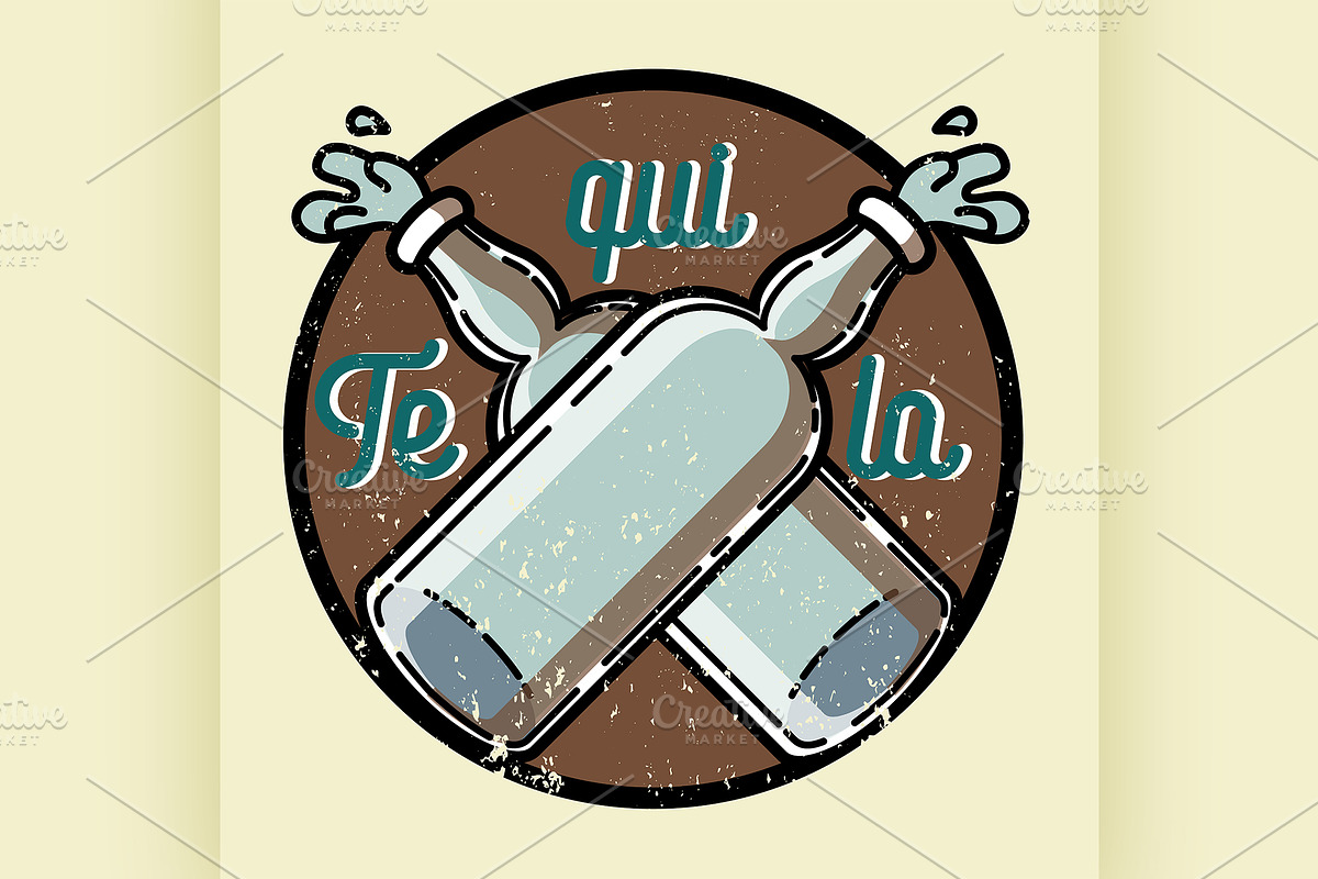 Color vintage tequila emblem in Illustrations - product preview 8