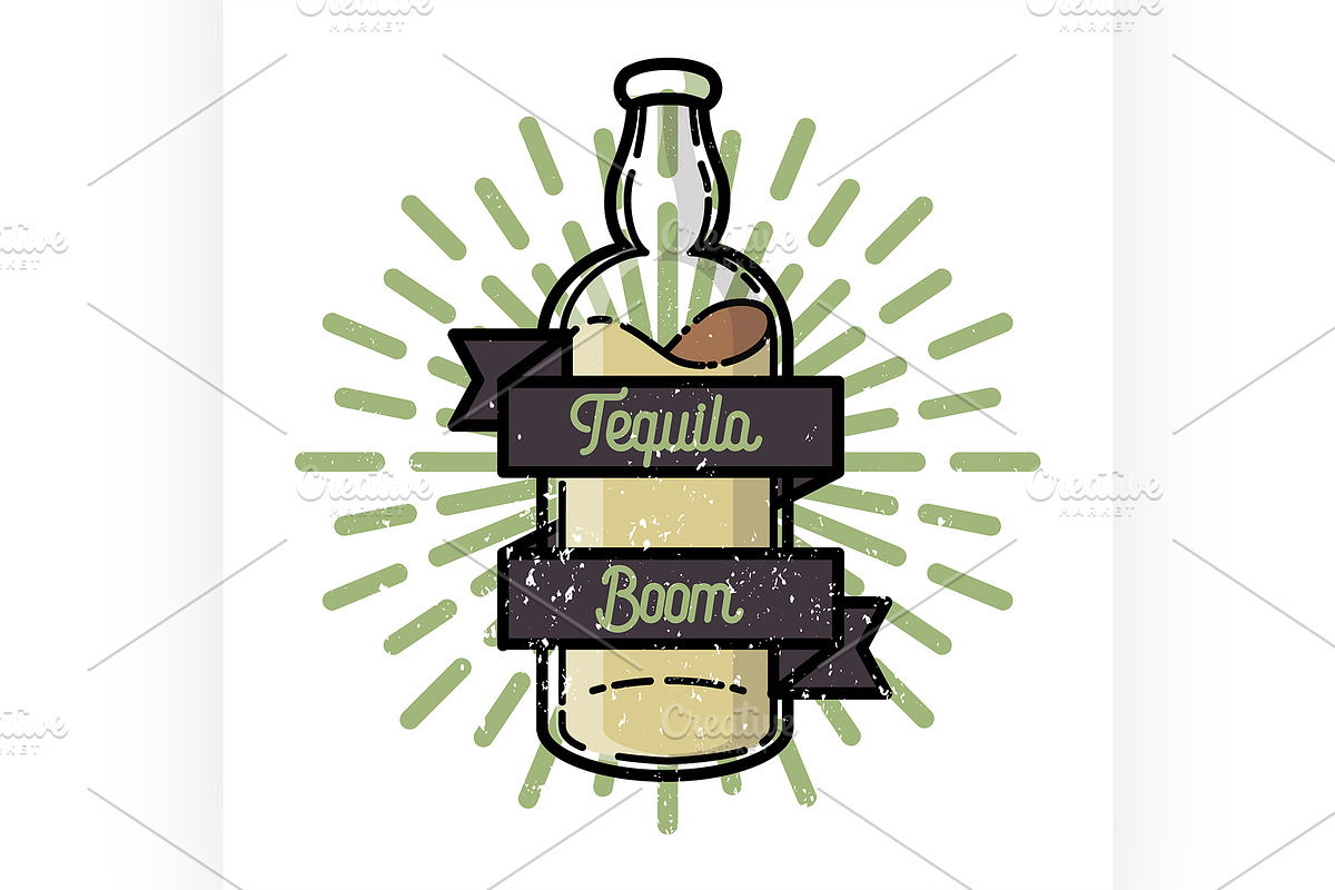 Color vintage tequila emblem in Illustrations - product preview 8
