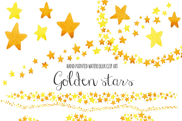 Watercolor gold stars clip art