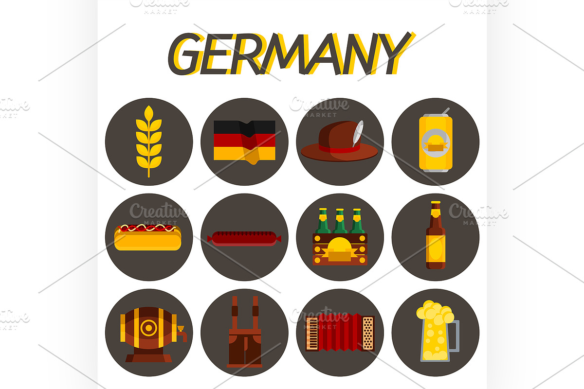 Germany flat icon set in Illustrations - product preview 8