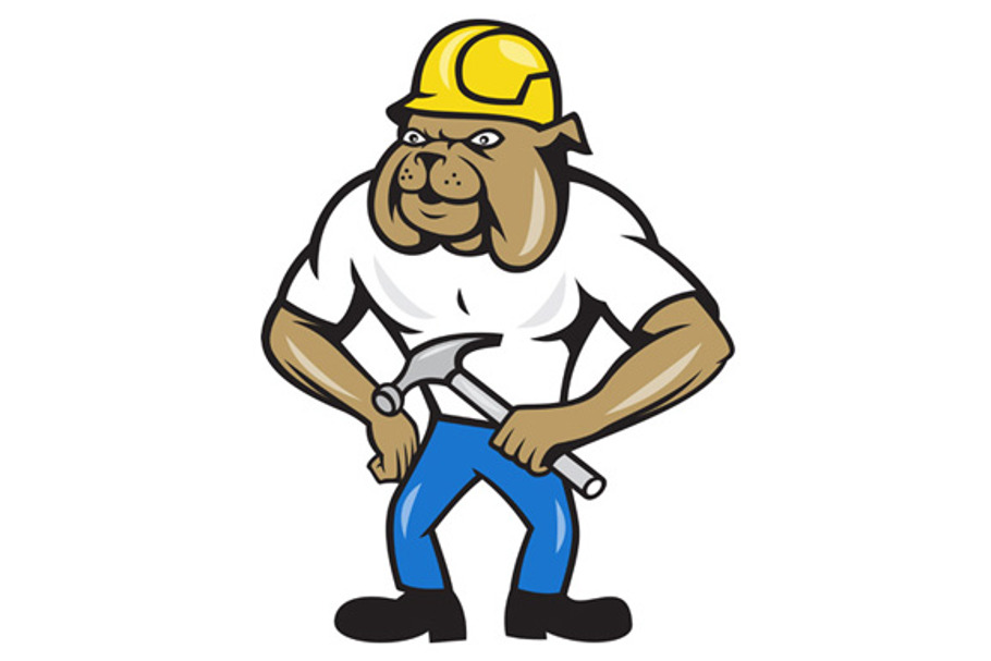 Bulldog Construction Worker Hammer in Illustrations - product preview 8