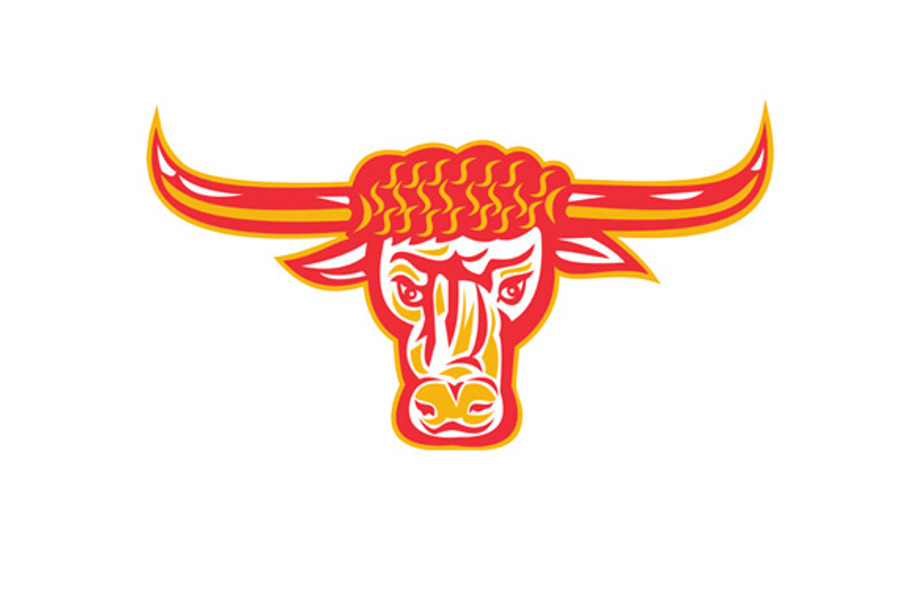Texas Longhorn Bull Head Retro Woodc in Illustrations - product preview 8