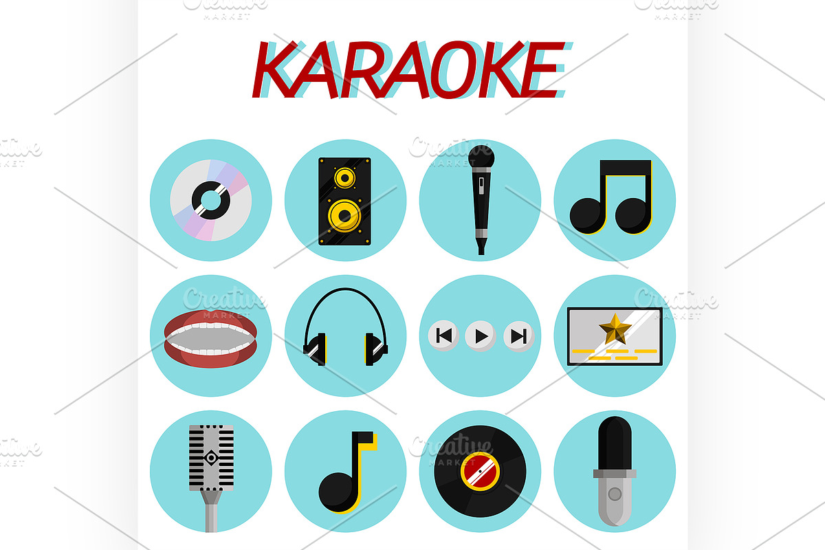 Karaoke flat icon set in Illustrations - product preview 8