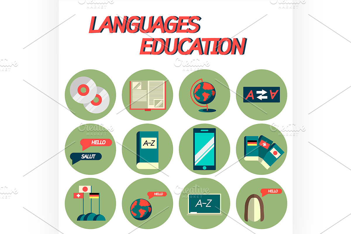 Languages education flat icon set in Illustrations - product preview 8