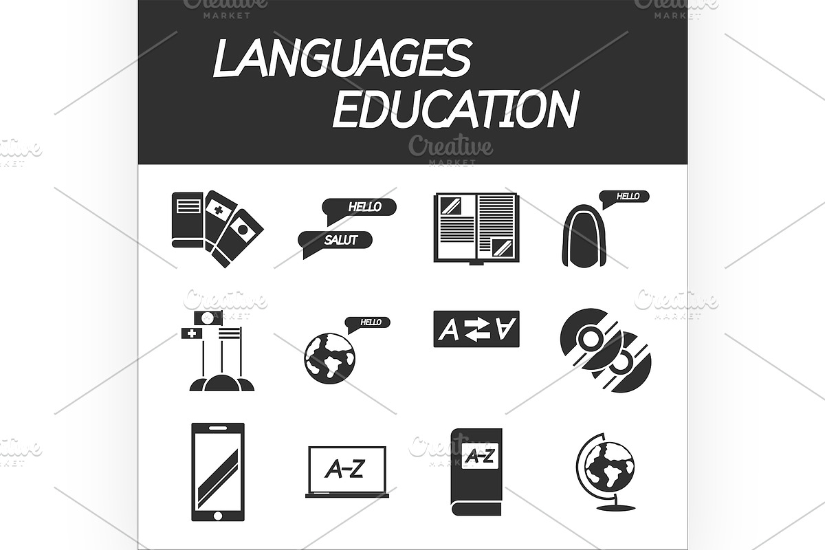 Languages education icon set in Illustrations - product preview 8
