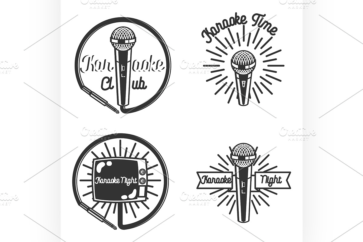 Vintage karaoke emblems in Illustrations - product preview 8