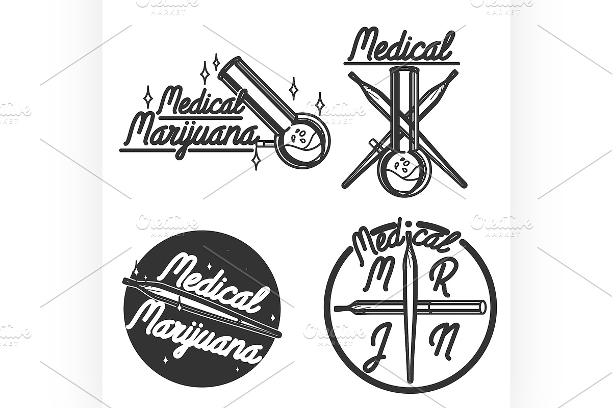 Vintage medical marijuana emblems in Illustrations - product preview 8