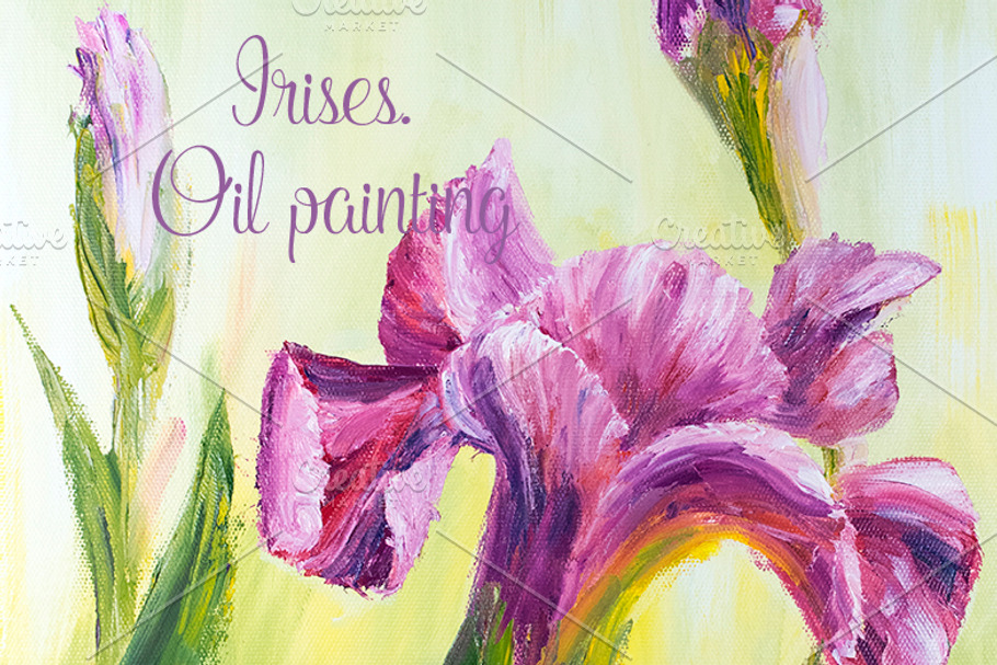 Irises, oil painting on canvas in Illustrations - product preview 8