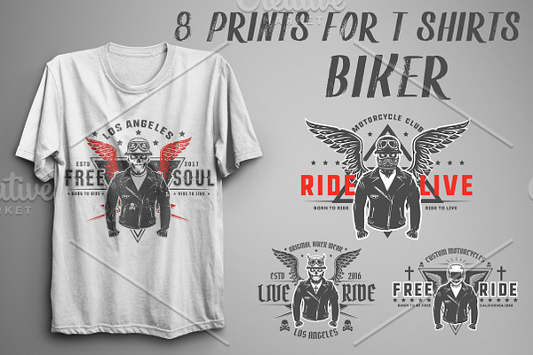 Set of prints for T-Shirts Biker