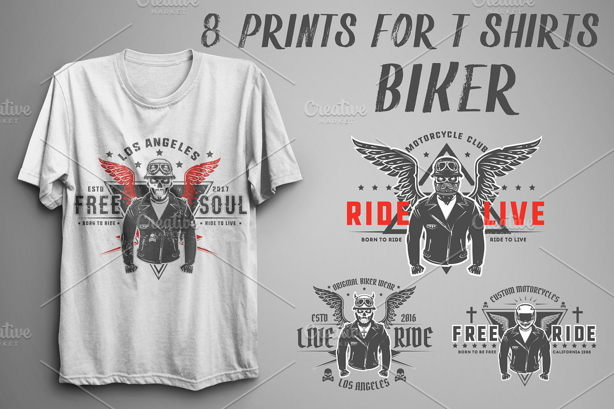 Set of prints for T-Shirts Biker in Illustrations - product preview 8