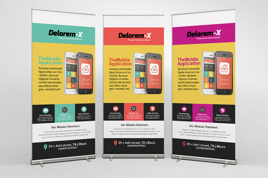 Mobile App Business Roll Up Banners in Presentation Templates - product preview 8