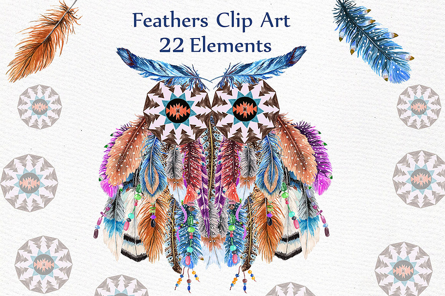Watercolor feathers clipart