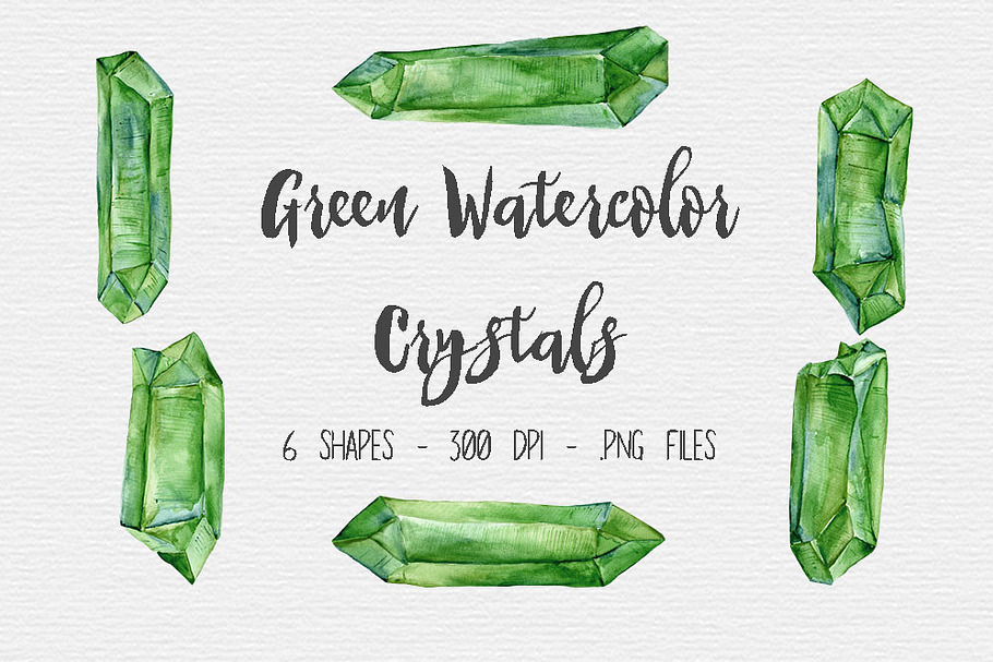 Green Watercolor Crystal Clipart in Illustrations - product preview 8