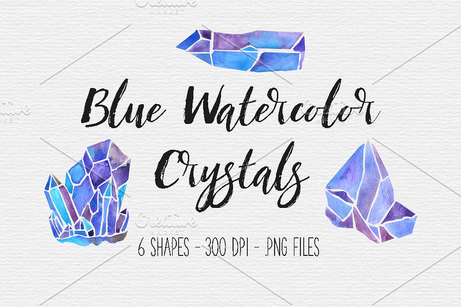 Blue Watercolor Crystal Clipart in Illustrations - product preview 8