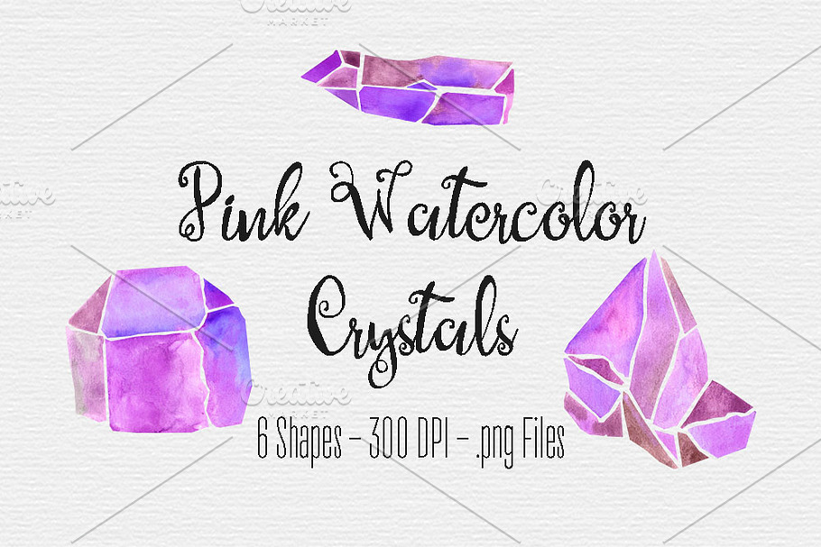 Pink Watercolor Crystal Clipart in Illustrations - product preview 8