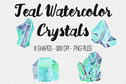 Teal Watercolor Crystal Clipart