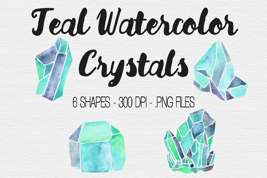 Teal Watercolor Crystal Clipart in Illustrations - product preview 8