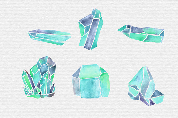 Teal Watercolor Crystal Clipart in Illustrations - product preview 1