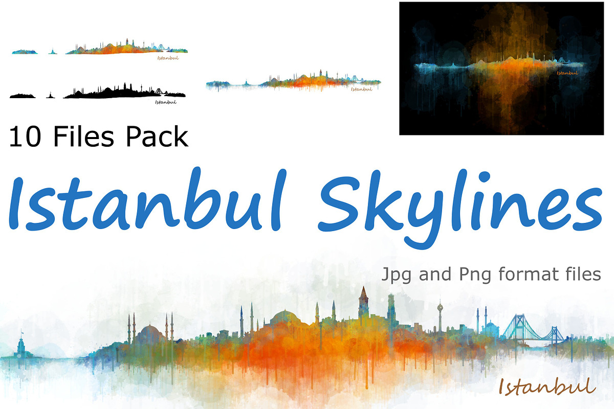 10x files Pack Istanbul Skylines in Illustrations - product preview 8