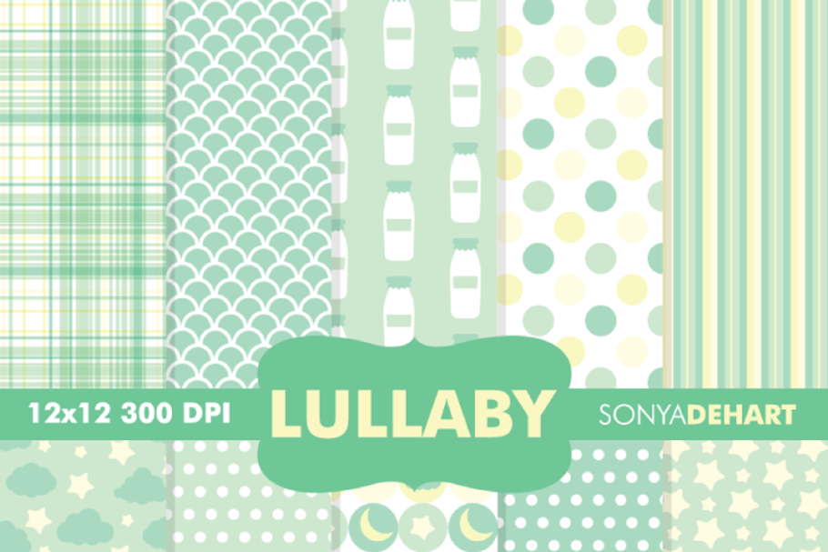 Baby Lullaby Green Digital Papers